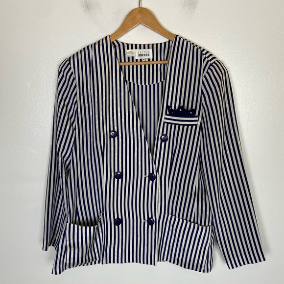 Leslie Fay Jackets & Blazers - Leslie Fay Women's 80s 90s Satin Stripes Double Breasted Jacket Size 18 Nautical